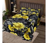 richhome Rose Flower Bedspread Double Size Kids Gothic Skull Coverlet Set for Boys Girls Death Moth Skeleton Bones Black and Yellow Quilted Coverlet Room Decor