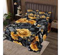 richhome Rose Flower Bedspread Single Size Kids Gothic Skull Coverlet Set for Boys Girls Teens Death Moth Skeleton Bones Black and Orange Quilted Coverlet Room Decor