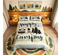 richhome Rustic Farmhouse Style Duvet Cover King Size,Old Barn Door Comforter Cover with 2 Pillowcase for Teens Adults,Happy Camping Black Sketch Drawing Breathable 3 Pieces Decorative Bed Cover
