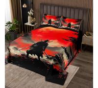 richhome Samurai Bedspread Double Size Kids Japanese Style Coverlet Set for Boys Girls Red Sun Hokusai Pattern Quilted Coverlet Room Decor