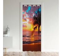 richhome Sea Beach Door Curtain 150x203cm Hawaiian Beach Palm trees Doorway Curtain Privacy Tropical Sea Sunset Living Room
