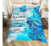 richhome Sea Turtle Kids Ocean Duvet Cover Single Size,Vintage Wooden Plank Rustic Bedding Set,Teens Adults Room Decor,Jellyfish Coral Marine Life Comforter Cover,Sea Blue Quilt Cover,1 Pillowcase