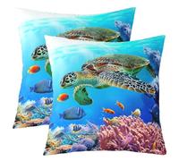 richhome Sea Turtle Pillow Covers 3D Abstract Green Wild Sealife Cushion Covers for Kids Teens Adults Underwater View Colorful Seaweed Ocean Theme Cushion Cases for Office Sofa 16x16 Inch Set of 2