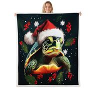 richhome Sea Turtle Sherpa Blanket Plush Fuzzy Christmas Decorations Fleece Throw Blanket Boys Girls Merry Christmas for Bed Couch Chair Living Room Sealife Bedroom Decor Double 60x79Inch