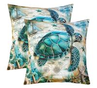richhome Sea Turtle Throw Pillow Covers Set of 1 40x40cm KidRetro Ocean Animal Reversible Cushion Case Boys Girls Reptile Tortoise Pillowcases for Sofa Couch Bed Coastal Starfish