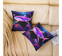 richhome Shark Cushion Case Boys Girls Ocean Sea Animal Throw Pillow Covers 45x45cm Set of 4 Soft For Kids Women Men Underwater World Jellyfish Fish Coral Decor Pillowcases Room Decor
