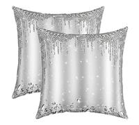 richhome Silver Glitter Pillow Cover 18x18 Inch Beautiful Pearl Jewelry Shining Diamond Square Throw Pillow Cover for Kids Bedroom Decor Sequin Sparkling Decorative Reversible Print Cushion Cover