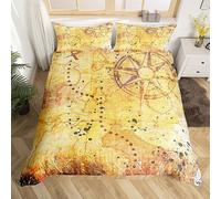 richhome Single Comforter Cover,Nautical Island Map Decorations,Vintage Old Map Duvet Cover for Kids Boys Girls Teens,Compass Navigation Theme Bedding Set Bedroom Decor for All Season