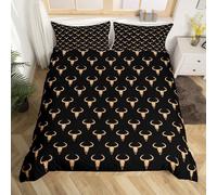 richhome Single Size Black Bull Skull Duvet Cover Boys Girls Longhorn Skull Bedding Set Ultra Soft Western Aztec Cow Tribal Farmhouse Vintage Exotic Comforter Cover Room Decor Soft 2Pcs