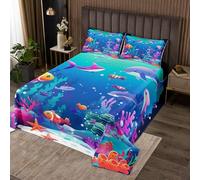richhome Single Size Ocean Bedspread Boys Girls Sea Animal Coverlet Set For Kids Women Men Fish Sea Underwater World Blue Marine Theme Coral Quilted Coverlet Room Decor