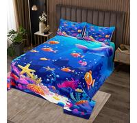 richhome Single Size Ocean Bedspread Boys Girls Sea Animal Coverlet Set For Kids Women Men Sea Underwater World Fish Blue Marine Theme Coral Quilted Coverlet Room Decor