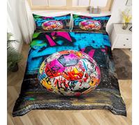 richhome Soccer Duvet Cover Super King Size Hippie Graffiti Style Comforter Cover for Boys Girls Soccer Lover Gift Bedding Set 3Pcs Graffiti Room Decor Breathable Soft Lightweight Microfiber