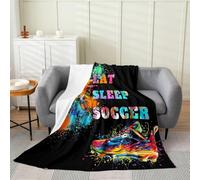 richhome Soccer Flannel Fleece Throw Blanket Vibrant Colorful Baby 30x40Inch Sports Theme Fleece Throw Blanket for Kids Women Men Soccer Lover Gift for Bed Couch Chair Living Room Bedroom Decor