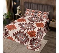 richhome Southwest Native Bedspread Southwestern Geometric Bedspread for Kids Boys Girls Tribal Coverlet Set Orange Brown Quilted with 2 Pillowcases 3Pcs Bedding King