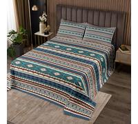 richhome Southwestern Geometric Bedspread for Kids Boys Girls Striped Boho Coverlet Set King Size Southwest Native American Design Quilted Coverlet Tribal Bedroom Decor Breathable Soft 3Pcs