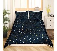 richhome Starry Galaxy Duvet Cover Single Size,Gold Moon Stars Universe Bedding Set 2pcs for Kids Teens,Navy Blue Outer Space Comforter Cover Soft Quilt Cover Bedroom Decor Bedspread