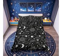 richhome Sun and Moon Duvet Cover Single Size,Black and White Starry Galaxy Bedding Set 2pcs for Child,Boho Hippie Constellation Comforter Cover Soft Quilt Cover Bedroom Decor Bedspread