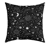 richhome Sun and Moon Pillow Cover 16x16 Inch,Boho Hippie Galaxy Cushion Case for Bedroom Car Starry Universe Black White Square Pillow Case for Sofa Couch Double Sides Print