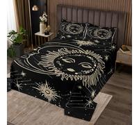 richhome Sun Moon Bedspread Double Size Kids Boho Exotic Coverlet Set for Boys Girls Teens Bohemian Black Beige Quilted Coverlet Breathable Mystic Galaxy Bedroom Decor
