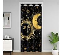 richhome Sun Moon Door Curtain for Doorway Privacy Crescent Moons for Bedroom Living Room Stars Print Room Divider Curtain 106x203cm Celestial Patterns Darkening Blackout Golden Home Decor