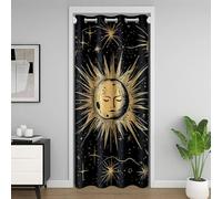 richhome Sun Moon Door Curtain for Doorway Window 132x203cm Crescent Moons Thermal Insulated Temporary Room Dividers Stars Print Closet Cover Golden Bedroom Living Room Celestial Patterns Microfiber