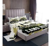 richhome Tank Helicopter Bed Sheets Set Double Size Kids Green American Army Fitted Sheet with Deep Pocket Boys Girls Teens Soldier Bedding Set Breathable Military Equipment Bedroom Decor Bedclothes