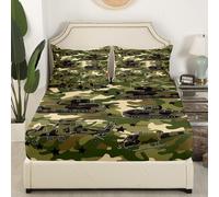 richhome Tank Helicopter Camo Fitted Sheet Double Size Kids Green Camouflage Bed Sheets Set for Boys Girls Teens American Army Star Bedding Set Breathable Military Equipment Bedroom Decor