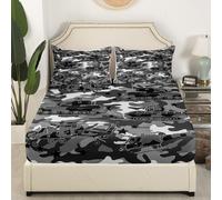 richhome Tank Helicopter Camo Fitted Sheet King Size Kids Black White Camouflage Bed Sheets Set for Boys Girls Teens American Army Star Bedding SetMilitary Equipment Bedroom Decor