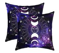 richhome The Sun and Moon Pillow Cover Boho Starry Galaxy Shining Stars Decorative Pillow Cover Double Sides Print Fancy Purple Black Sky Throw Pillow Cover for Living Room Couch,Pack of 2,18"x18"