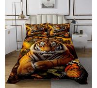 richhome Tiger Sunflower Bedspread Double Size Kids Wild Animal Coverlet Set for Boys Girls Teens Safari Cat Print Quilted Coverlet Breathable Wildlife Butterfly Bedroom Decor