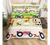 richhome Tractor Bedding Set For Boys Double Size Toddler Kids Cute Cartoon Farm Animals Duvet Cover Girls Farmhouse Country Style Comforter Cover Set Colorful Room Decor Nature Theme