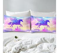 richhome Unicorn Castle Bed Sheets Sets Double Size Kids Boys Girls Princess Decor Bedding Set Fairy Tale Bed Sheet Set with 16-Inch Deep Pockets Kawaii 4Pcs with 2 Pillow Cases