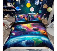richhome Universe Galaxy Double Size Kids Planets Earth Bedding Set for Boys Girls Teens Solar System Duvet Cover Breathable Outer Space Comforter Cover Set Nebula