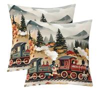 richhome Vintage Steam Engine Train Throw Pillow Covers 50x50cm 1Pcs Kids Railway Transportation Woodland Tree Cushion Case for Boys Girls Retro Vehicle Locomotive Train Decor Pillowcase Home Decor