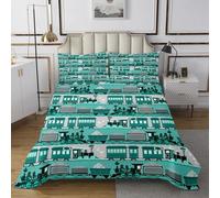 richhome Vintage Train Bedspread Double Size Kids Steam Engine Railway Transportation Coverlet Set for Boys Girls Teal Cartoon Retro Vehicle Locomotive Car Quilted Coverlet Room Decor