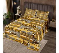 richhome Vintage Train Bedspread King Size Kids Yellow Steam Engine Railway Transportation Coverlet Set for Boys Girls Cartoon Retro Vehicle Locomotive Car Quilted Coverlet Room Decor