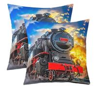 richhome Vintage Train Throw Pillow Covers 40x40cm Set of 4 Kids Steam Engine Railway Transportation Cushion Case for Boys Girls Retro Vehicle Locomotive Train Decor Pillowcase Home Decor