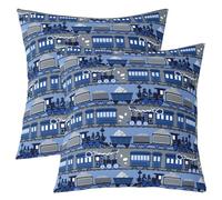 richhome Vintage Train Throw Pillow Covers 45x45cm 1Pcs Kids Blue Steam Engine Railway Transportation Cushion Case for Boys Girls Cartoon Retro Vehicle Locomotive Car Decor Pillowcase Home Decor