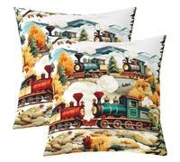 richhome Vintage Train Throw Pillow Covers 50x50cm 1Pcs Kids Steam Engine Railway Transportation Woodland Tree Cushion Case for Boys Girls Retro Vehicle Locomotive Train Decor Pillowcase Home Decor