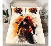 richhome Warrior Bushido Fitted Sheet Single Size for Kids Boys Girls Samurai Bed Sheets Set 16" Deep Pocket Soft Breathable Microfiber Mount Fuji Bedding with 1 Pillowcase Japanese Style Room Decor