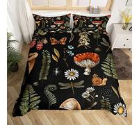 richhome Watercolor Muhsroom Duvet Cover Double Size 3 Pcs Retro Hippie Daisy Wild Dragonfly Bedding Set for Kids Teens Adults Outdoor Leaves Flowers Natural Moth Comforter Cover with 2 Pillowcases