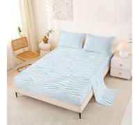 richhome Wave Stripes Bed Sheets Set King Size Light Blue Geometric Bed Set for Kids Boys Girls Abstract Zebra Stripe Deep Pocket Fitted Sheet Modern Art Soft Lightweight Microfiber Luxury