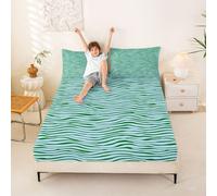 richhome Wave Stripes Fitted Sheet King for Kids Boys Girls Blue Green Geometric Bed Sheets Set 40cm Deep Pocket Soft Microfiber Abstract Zebra Stripe Bedding with 2 Pillowcases Room Decor