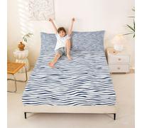 richhome Wave Stripes Fitted Sheet with 2 Pillowcases King Dark Blue Geometric Bed Sheets Set 40cm Deep Pocket Boys Girls Abstract Zebra Stripe Bedding Teens Bedroom Decor Soft Microfiber