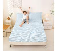 richhome Wave Stripes Fitted Sheet with 2 Pillowcases King Light Blue Geometric Bed Sheets Set 40cm Deep Pocket Boys Girls Abstract Zebra Stripe Bedding Teens Bedroom Decor Soft Microfiber