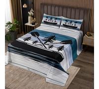 richhome Welcome to The Lake Coverlet Set Single Size Kids Vintage Paddle Quilted Coverlet for Boys Girls Teens Lake House Cabin Tree Outdoors Activity Blue Bedspread Room Decor