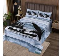 richhome Welcome to The Lake Coverlet Set Single Size Kids Vintage Paddle Quilted Coverlet for Boys Girls Teens Lake House Cabin Outdoors Activity Tree Blue Bedspread Room Decor