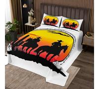richhome West Cowboy Horse Bedspread Single Size Kids Western Decor Coverlet Set for Boys Girls Teens Rodeo Cowboy Quilted Coverlet Breathable Cactus Sunset Quilted Room Decor