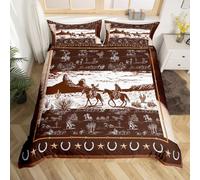 richhome Western Bedding Set Single Size Horse Cowboy Bedding Duvet Cover Set For Boys Men Kids Rustic Western Decor Country Wild West Down Comforter Cover Set Brown White Bedspread Cover