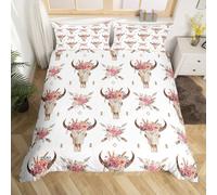 richhome Western Bull Skull Duvet Cover King Size Southwestern Aztec Comforter Cover for Boys Girls Boho Tribal Bedding Set 3Pcs Ethnic Bohemian Room Decor